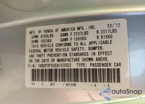 2012 Honda Accord 2.4 Se from USA, damaged, VIN 1HGCP2F60CA103502